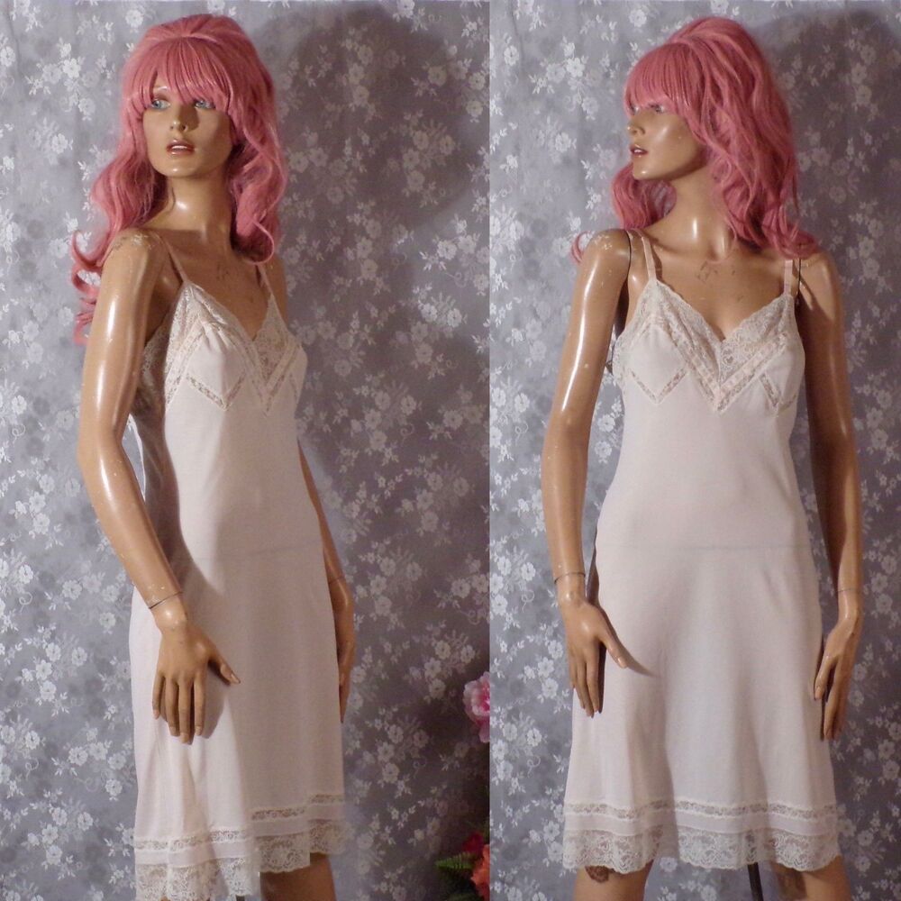 Vintage 60s Dress Slip Size Small 1960s Retro Nylon Lace Pinup Boudoir Nightie